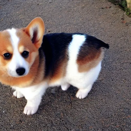 Prompt: white and brown corgi, twitter, photo