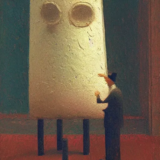 Image similar to a impasto painting by shaun tan of an abstract sculpture by the caretaker ( 1 8 9 0 )