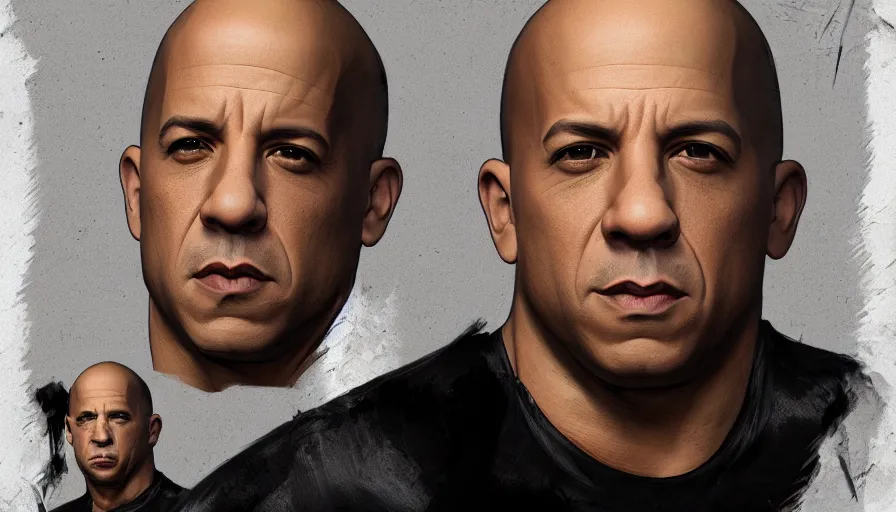 Prompt: Vin Diesel with long black hair, hyperdetailed, artstation, cgsociety, 8k