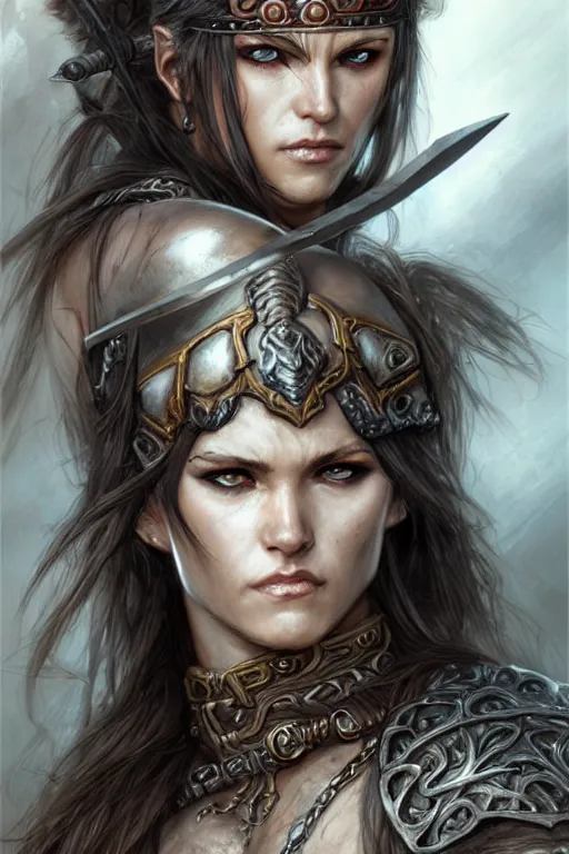 Prompt: portrait of a barbarian, female, high fantasy, dnd, face details, extremely detailed, smooth, sharp focus, digital illustration, by luis royo, magali villeneuve, donato giancola, wlop, krenz cushart, artgerm