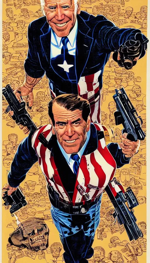 Image similar to joe biden as the punisher. portrait by clyde caldwell and jean giraud and anton otto fischer and john philip falter and will eisner and gil elvgren