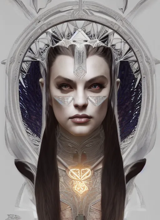 Image similar to symmetry!! sindel, machine parts embedded into face, intricate, elegant, highly detailed, digital painting, artstation, concept art, smooth, sharp focus, illustration, art by artgerm and greg rutkowski and alphonse mucha, 8 k