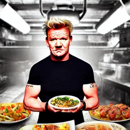 Image similar to gordon ramsay, food vendor, fallout, unreal engine 4