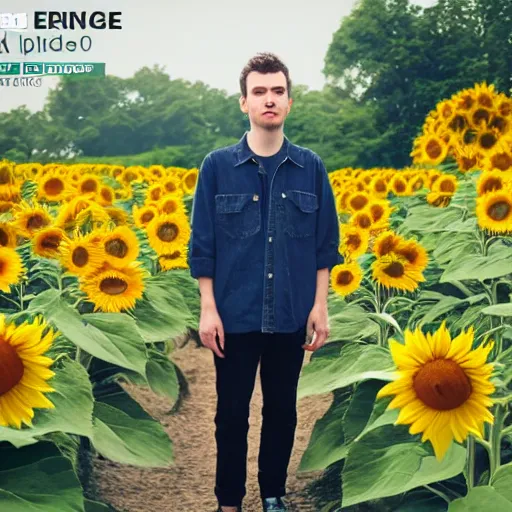 Image similar to rex orange county holding a sunflower album cover, octane render, 8 k, highly detailed, hyperrealistic, rendered in unreal engine 5