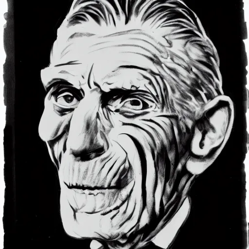 Image similar to samuel beckett's face on a juicy leg of ham