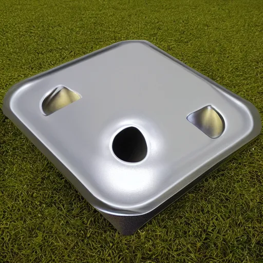 Image similar to 3 square metal, brushed aluminum hatches leading into a tank