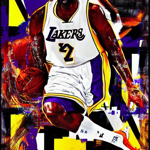 Prompt: kobe bryant, contemporary collage, highly detailed, digital painting, 4 k, hdr, punk, fashion, smooth, sharp focus, art by nick knight, sandra chevrier and john hoyland