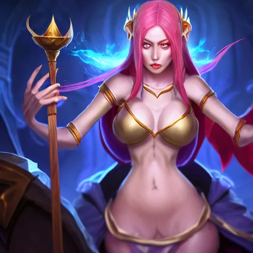 Prompt: The sorceress, wearing a robe, casts a fire ball. League of legends. Standing, she has tiny abdomen & insanely inflated hips body & insanely detailed face (eyes, mouth, hair) & insanely coherent arms (elbows, hands, 5 fingers). Full body realistic, sharp focus, 8k high definition, insanely detailed, intricate, elegant, smooth, sharp focus, illustration, ArtStation, art by 100% Hearthstone