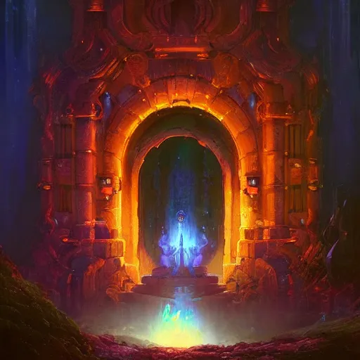 Image similar to fantasy world portal by Paul Lehr dramatic lighting, cinematic establishing shot, extremely high detail, photorealistic, cinematic lighting