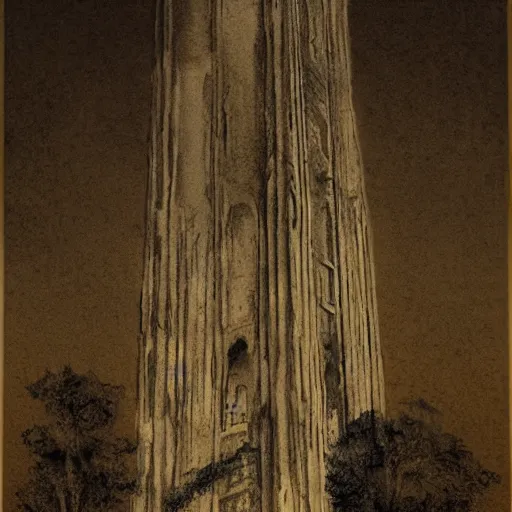 Image similar to liminal space, empty, dark, a tower in a tempest, meditation on death