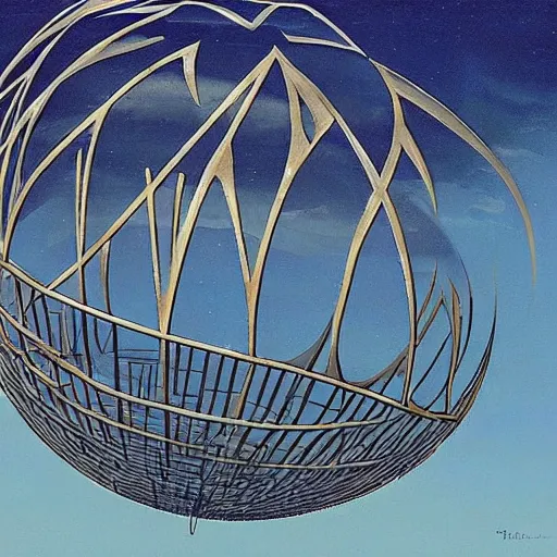 Prompt: a giant metal sphere, adorned with canadian aboriginal patterns, hovering above a lake in Yukon, Ralph McQuarrie, concept art, dramatic perspective.