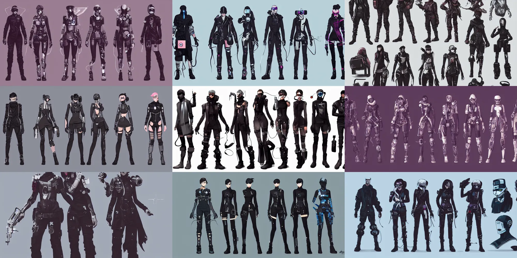 Prompt: collection of character design, futuristic, medic, cyberpunk, fantasy, trendy fashion, elegant, collection, pack