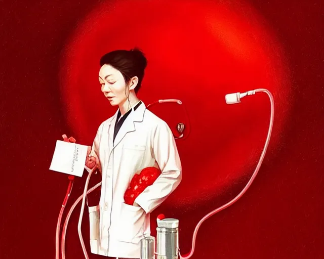 Prompt: art of a wide red pepper wearing a white lab coat and using a stethoscope by artgerm victo ngai ryohei hase artstation.