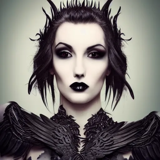 Image similar to beautiful woman with raven wings, gothic, highly detailed, realistic,