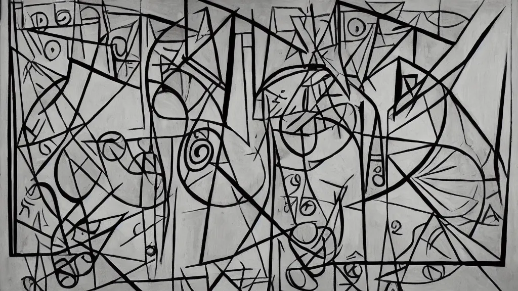 Prompt: abstract art painting geometry figures lines forms in style of pablo picasso, fine details,
