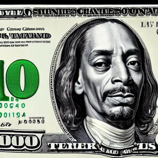 Prompt: a $ 1 0 0 0 us bill featuring snoop dogg