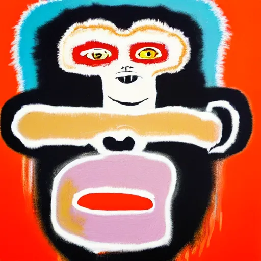 Prompt: basquiat portrait of a minimalist monkey