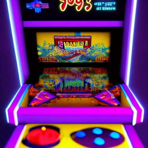 Prompt: 1990s arcade machine, octane render, unreal engine, digital art, Artstation, Trending on Artstation, Artstation HQ, Artstation HD, cgsociety, Pinterest, 8k , close up to the screen, wide angle, godrays, volumetric, reflections, cinematic, epic, coherent, 3D Render,