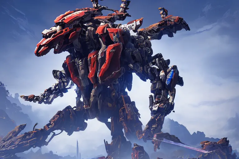 Image similar to strider machine mecha animal beast robot of horizon forbidden west horizon zero dawn bioluminiscence global illumination ray tracing hdr fanart arstation by sung choi and eric pfeiffer and gabriel garza and casper konefal