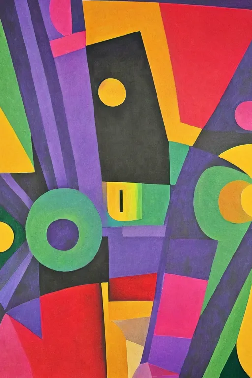 Image similar to guitar, notes, rainbow geometric architectures blend with organic shapes, abstract expressionism, geometric structures in style of sonia delaunay, high detail, symmetry, poster