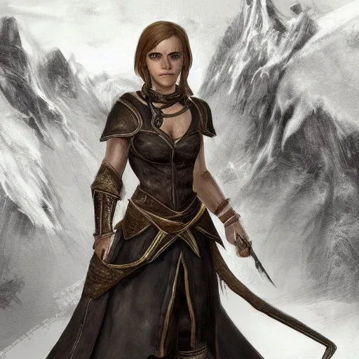 Image similar to A concept art of Emma Watson in The Elder Scrolls V: Skyrim (2009 video game)