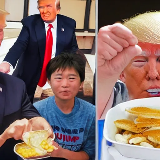 Prompt: donald trump feeding the homeless in the style of studio ghibli