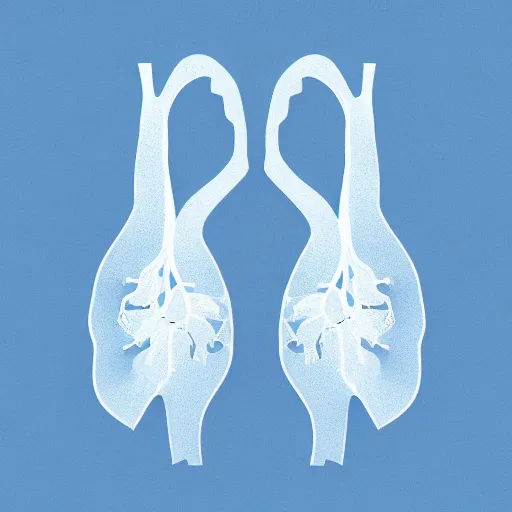 Prompt: paper cutout illustration of a pair of lungs on a blue background, cgi, redshift, beautiful, premium