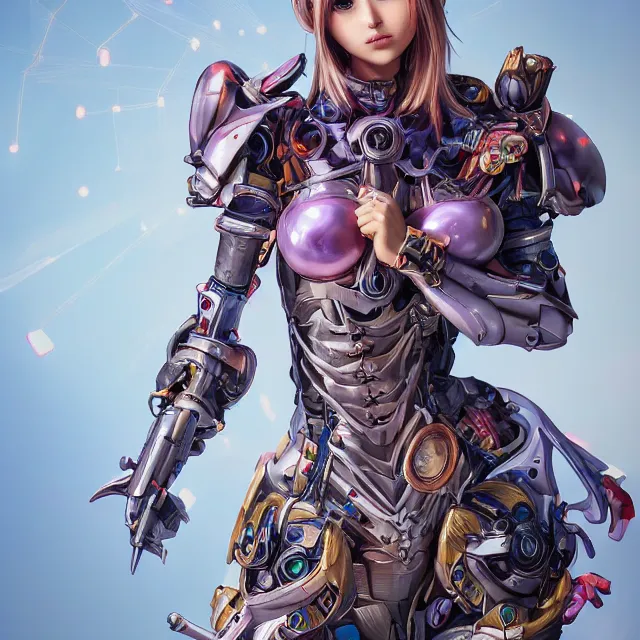 Image similar to studio portrait of lawful good colorful female holy mecha paladin absurdly beautiful, elegant, young skinny bikini model, ultrafine hyperrealistic detailed face illustration by kim jung gi, irakli nadar, intricate linework, sharp focus, bright colors, matte, octopath traveler, final fantasy, unreal engine highly rendered, global illumination, radiant light, intricate environment
