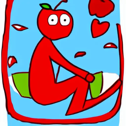 Image similar to Red apple with human crossed legs, cartoon y