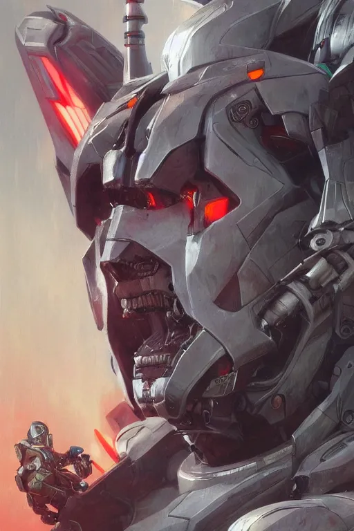 Image similar to Portrait of Nicolas Cage as super Mecha anime robot, intricate, highly detailed, smooth, artstation, digital illustration by Ruan Jia and Mandy Jurgens and Artgerm and Wayne Barlowe and Greg Rutkowski and Zdislav Beksinski