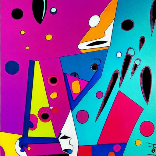 Image similar to abstract forms in the bold colourful detailed style of mike hinge,