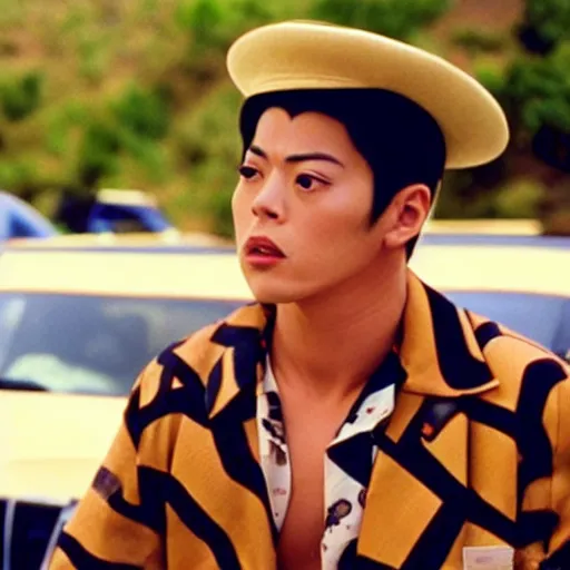 Image similar to a film still of Josuke Higashikata from Jojolion in ''Mulholland Drive''(2001)