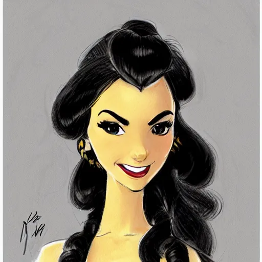 Image similar to milt kahl sketch of victoria justice with done up hair, tendrils and ponytail as princess padme from star wars episode 3