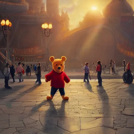 Prompt: screaming winnie the pooh having a tantrum in front of 5 9 式 at tiananman square, dystopian, highly detailed, photorealistic, octane render, 8 k, unreal engine. art by artgerm and greg rutkowski and alphonse mucha