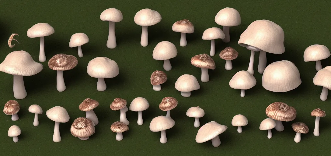 Prompt: 3 d study of a bunch of mushrooms in the forest, wireframe, detailed, octane