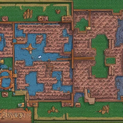 Image similar to An detailed aerial view of a cartoonish tavern by dungeondraft, contaning tables and walls, dnd map , map patreon, fantasy maps, foundry vtt, fantasy grounds, aerial view ,dungeondraft , tabletop, inkarnate, dugeondraft, roll20