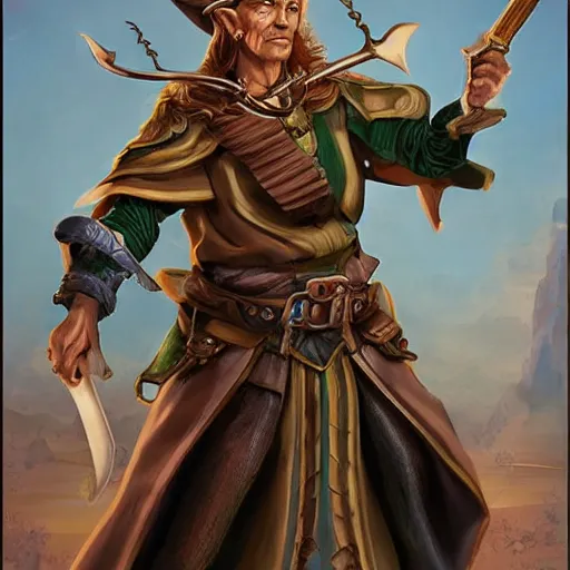 Image similar to Tarski Fiume, half-elf Time Wizard, iconic character art by Wayne Reynolds for Paizo Pathfinder RPG