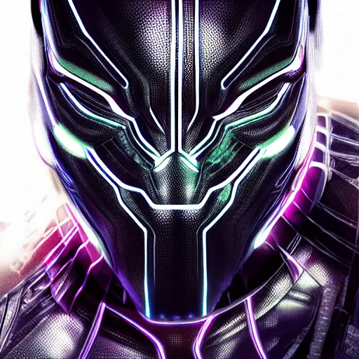 Prompt: Cyberpunk Black Panther, close up shot, neon, cyborg, futuristic, photorealistic, 8K,