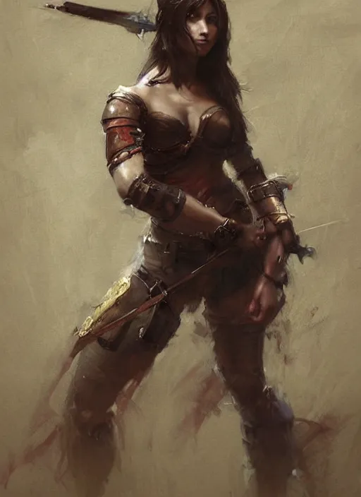 Prompt: hyper realistic painting of medieval beautiful warrior girl, full body, rule of thirds, conceptart, saturated colors, craig mullins jean baptiste monge artstation cgsociety pinterest