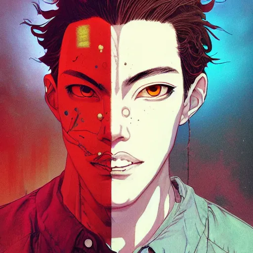 Image similar to prompt : hero portrait soft light painted by james jean and katsuhiro otomo and erik jones, inspired by evangeleon anime, smooth face feature, intricate oil painting, high detail illustration, sharp high detail