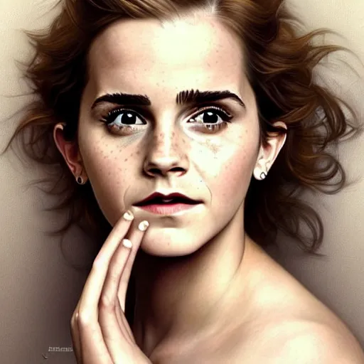 Image similar to A beautiful portrait of Very funny actress Emma Watson lke monkey face looking like an old monkey, Emma Watson actress blended monkey face, like , powerful , magic, thunders, dramatic lighting, intricate, wild, highly detailed, digital painting, artstation, concept art, smooth, sharp focus, illustration, art by artgerm and greg rutkowski and alphonse mucha, footage