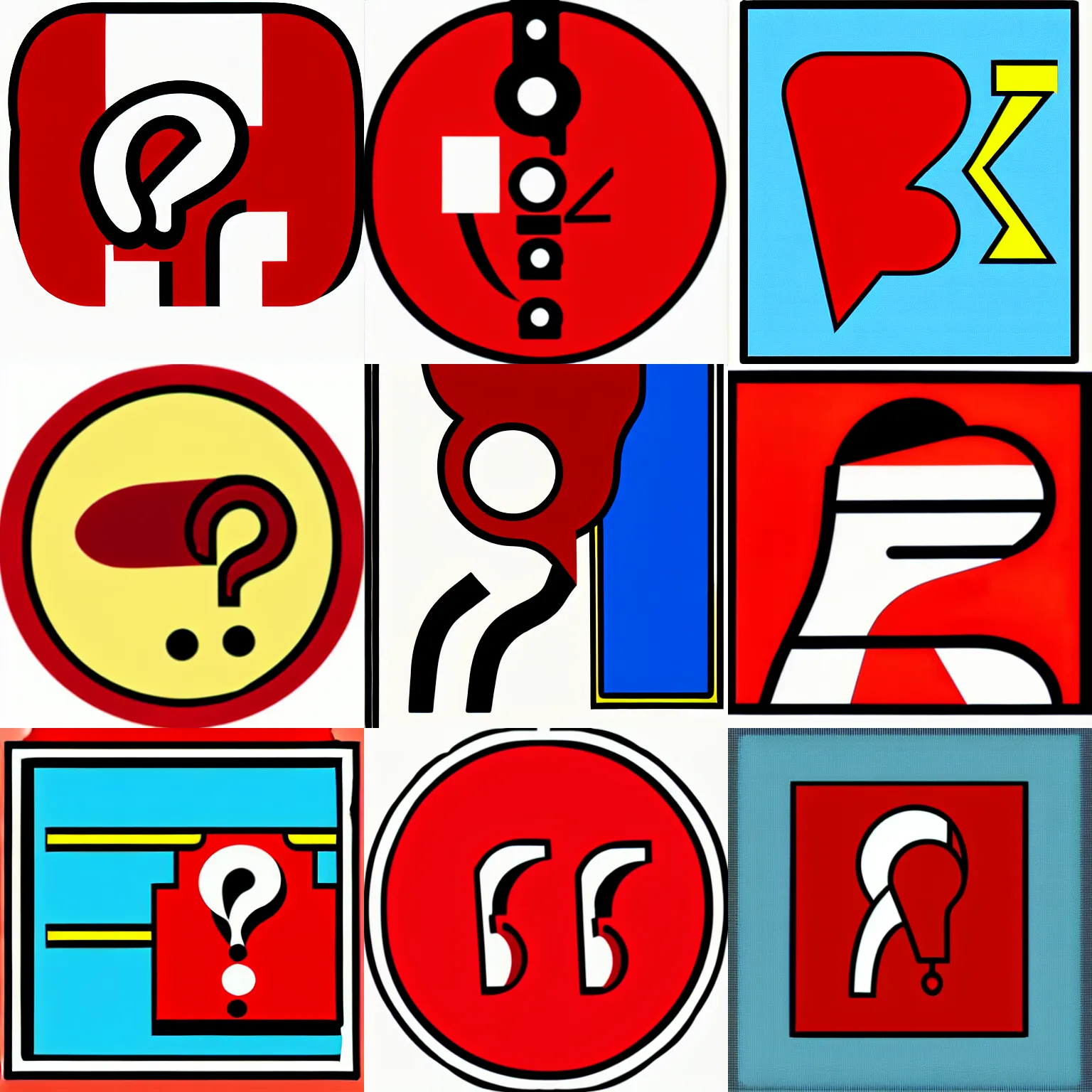 Prompt: a clip art icon of a red question sign, by roy lichtenstein