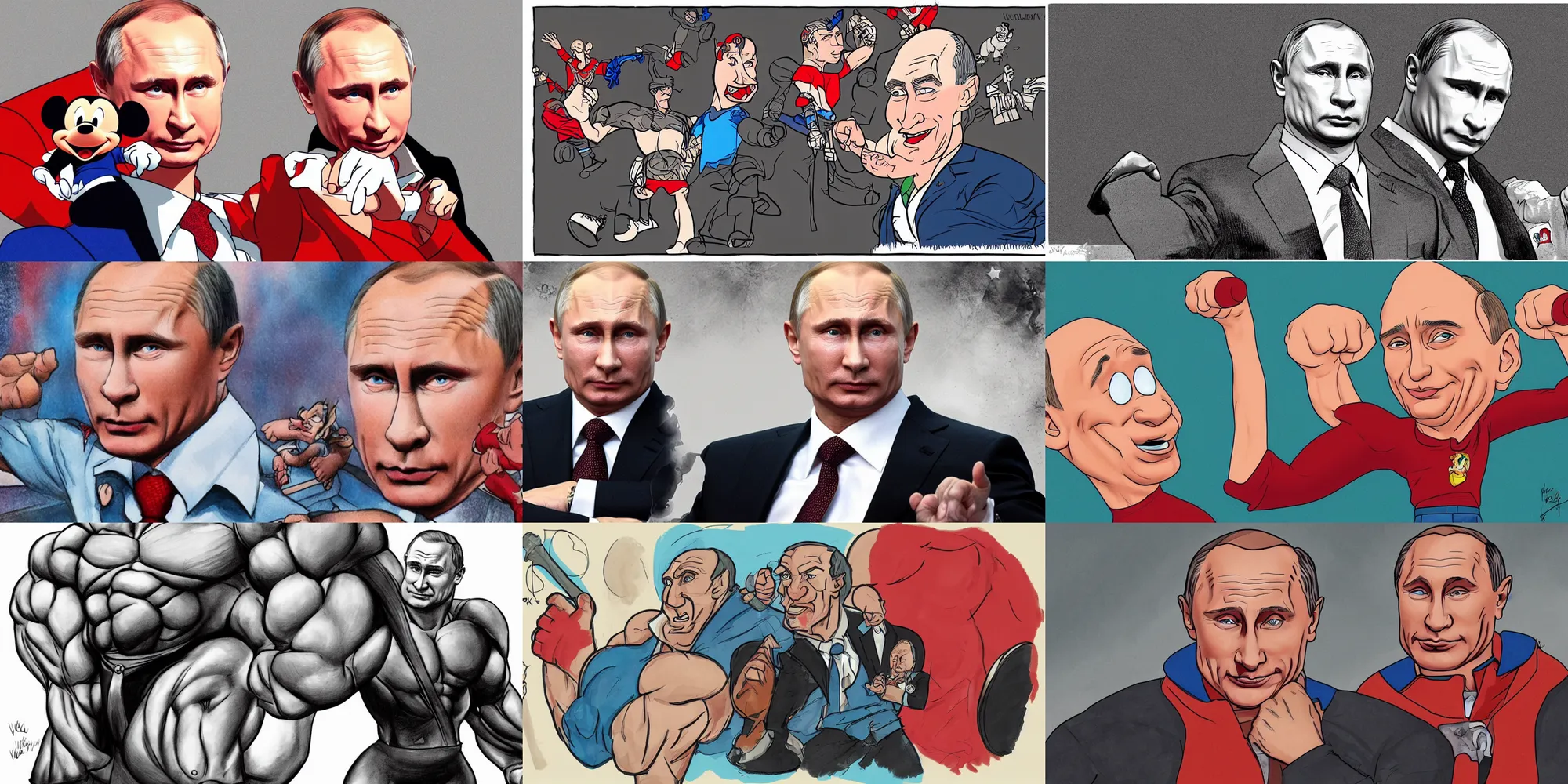 Prompt: vladimir putin, disney, big muscles, illustration