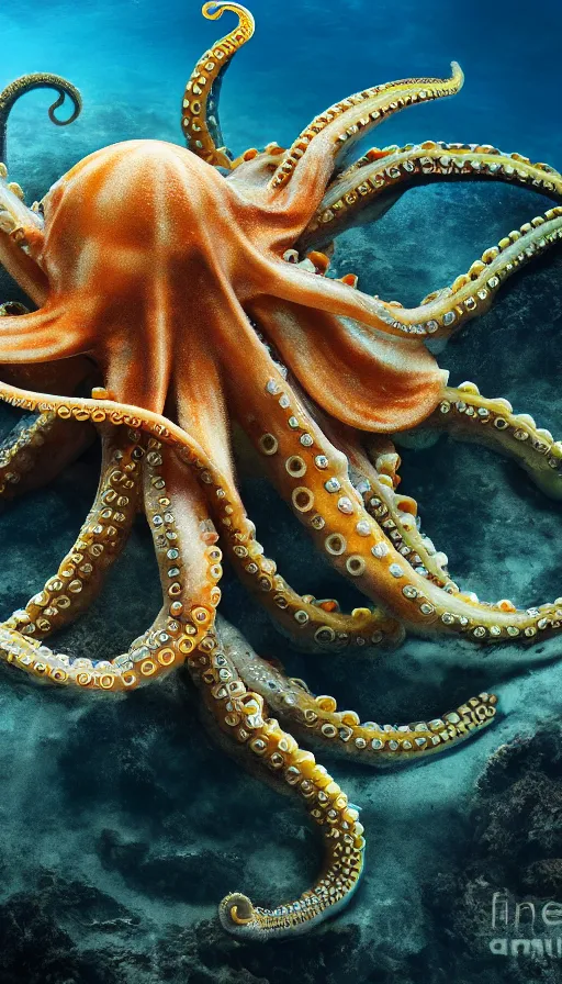 Image similar to A octopus in the ocean centered-photograph film still, dynamic action pose, National Geographic, insane detail, intricate, highly detailed, Zeiss Lens, DSLR photography, smooth, sharp focus, Unreal Engine 5, Octane Render, 85mm lens Redshift, depth of field 8K