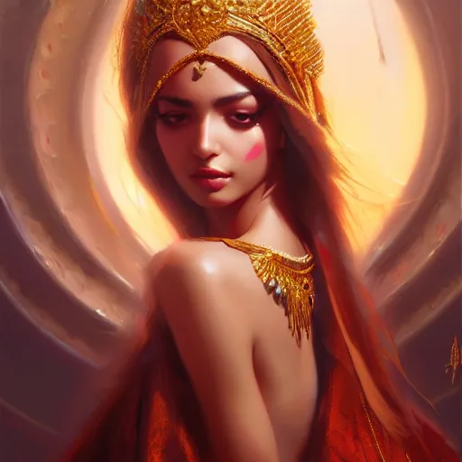 Prompt: expressive oil painting, of alluring persian girl, smooth glowing skin, love, adoration, ornate headpiece, glamour shot, by yoshitaka amano, by greg rutkowski, by jeremyg lipkinng, by artgerm, digital art, octane render