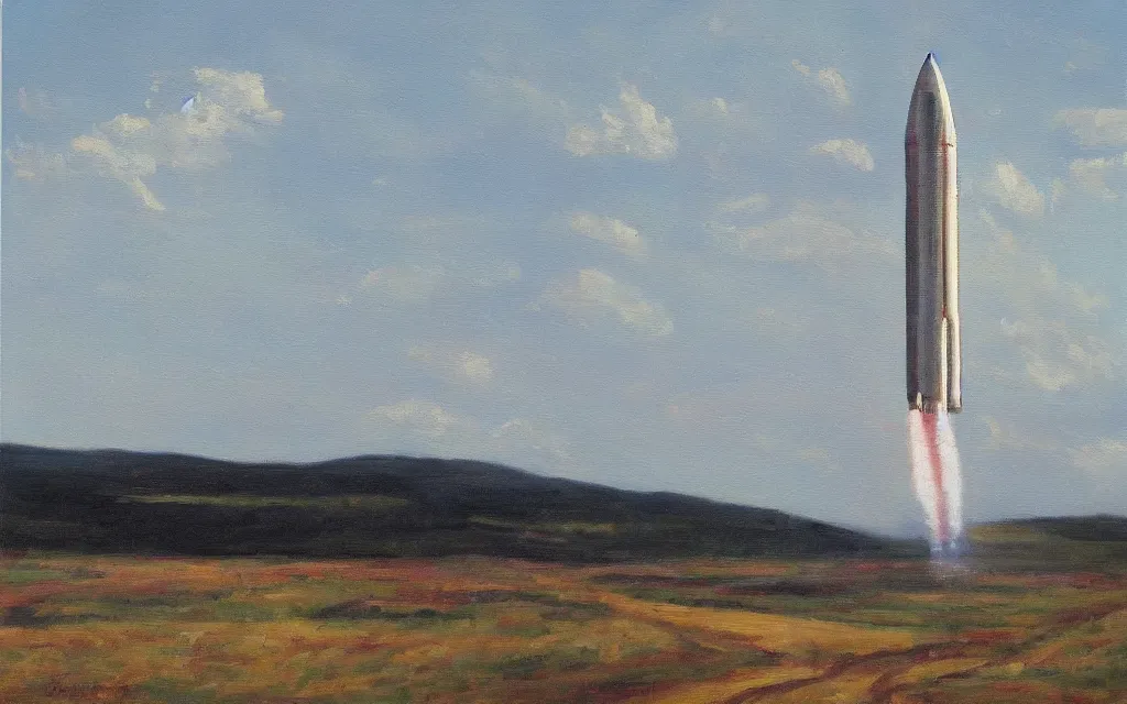 Image similar to a painting of a rocket, oil on canvas, by edelfelt