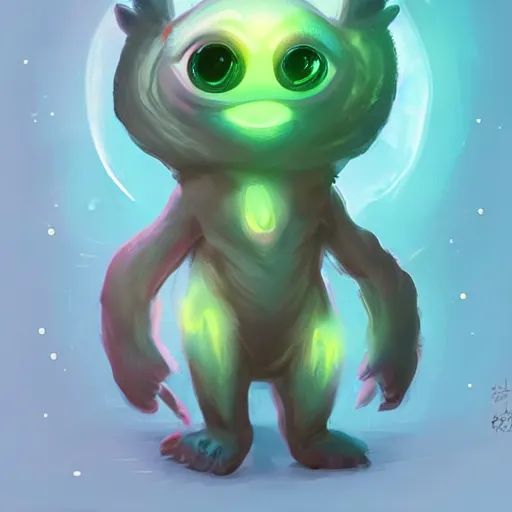 Image similar to adorable glowing creature, trending on artstation, cute, big eyes, matte painting, concept art