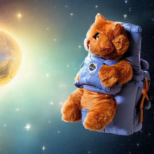 Prompt: glorious dynamic pose full body celestial main coon TY beanie baby wears a spacesuit and plays onthe webb space telescope in outer space, 8k highly professionally detailed, HDR, CGsociety, dynamic lighting, pristine and clean design, photorealistic