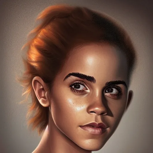 Prompt: Africa, beautiful portrait of a very funny actress Emma Watson whose face is shaped like a ginger red big monkey, face like monkey, Emma Watson actress blended monkey face, ape, powerful, dramatic lighting, intricate, wild, highly detailed, digital painting, cinematic, artstation, concept art, sharp edges and focus, illustration, art by artgerm and greg rutkowski and alphonse mucha