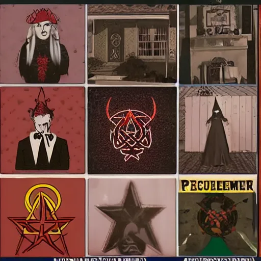 Image similar to Satanic States of America, alternate history, 1950s family, goth family, suburbia, Stepford home, occult symbols, sitcom screenshot